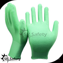 SRSAFETY 13g green pu nylon gloves/pu nylon gloves/cheap price